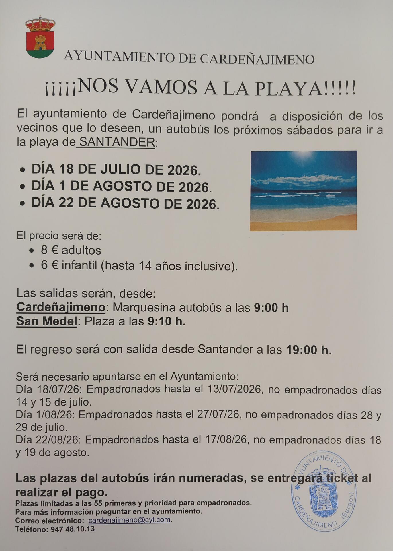 NOS VAMOS A LA PLAYA : DÍAS 18 DE JULIO y 1 Y 22 DE AGOSTO DE 2026
